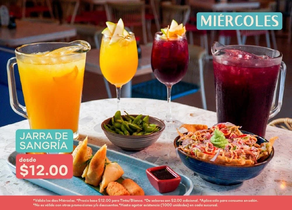 Miércoles: Jarra de Sangría a $12.00