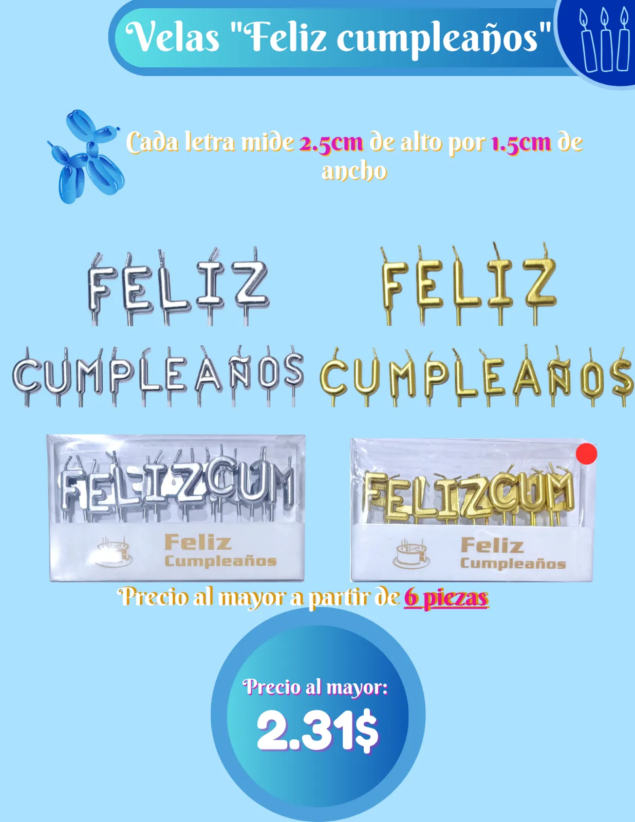VELAS FELIZ CUMPLEAÑOS SEPARADO