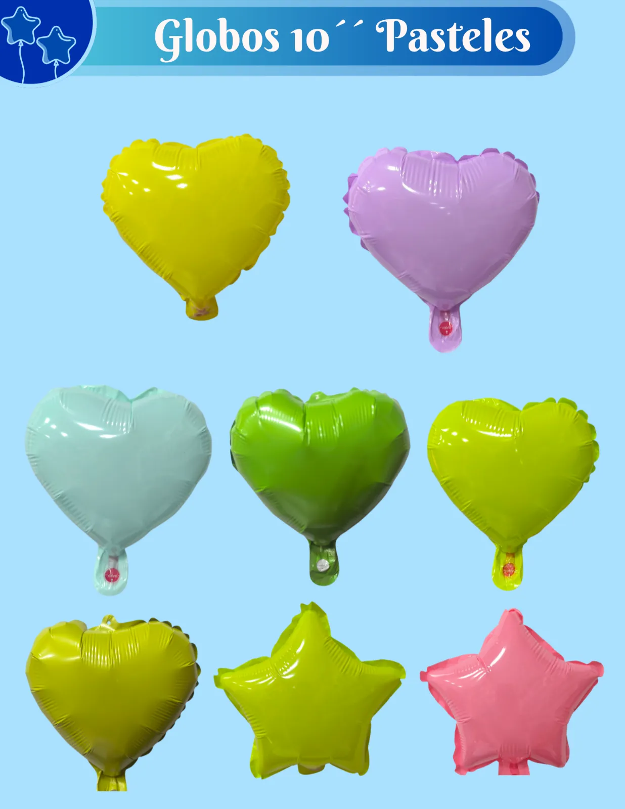 GLOBOS 10" CORAZON/ESTRELLAS (COLORES PASTELES)