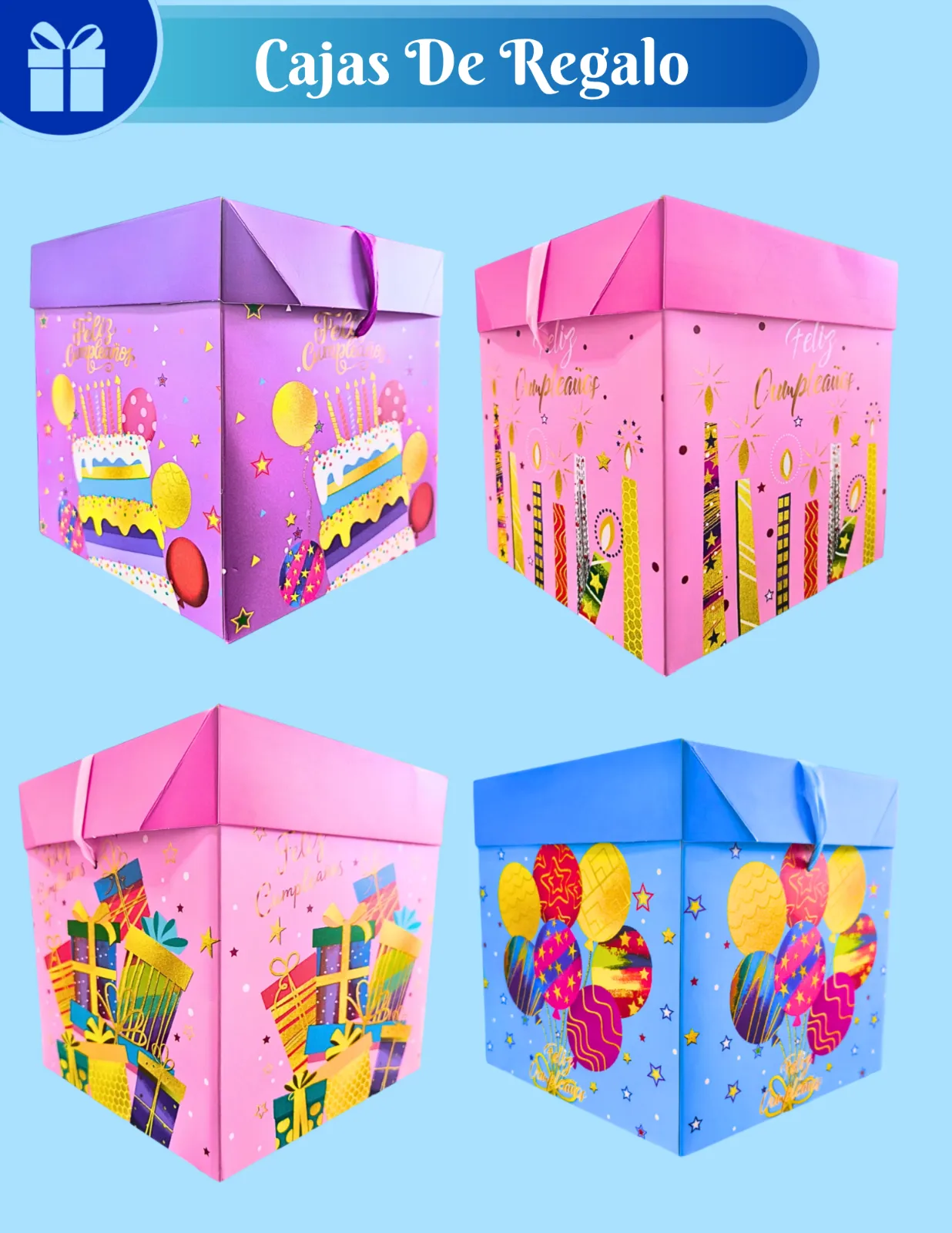 CAJAS DE REGALO ESTAMPADAS FELIZ CUMPLEAÑOS JJCCJ003
