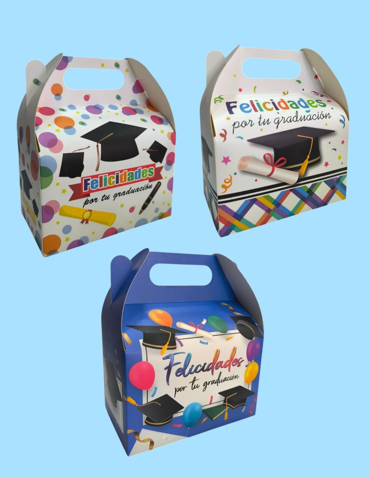 CAJAS DE COTILLON ESTAMPADAS X6 GRADUACION