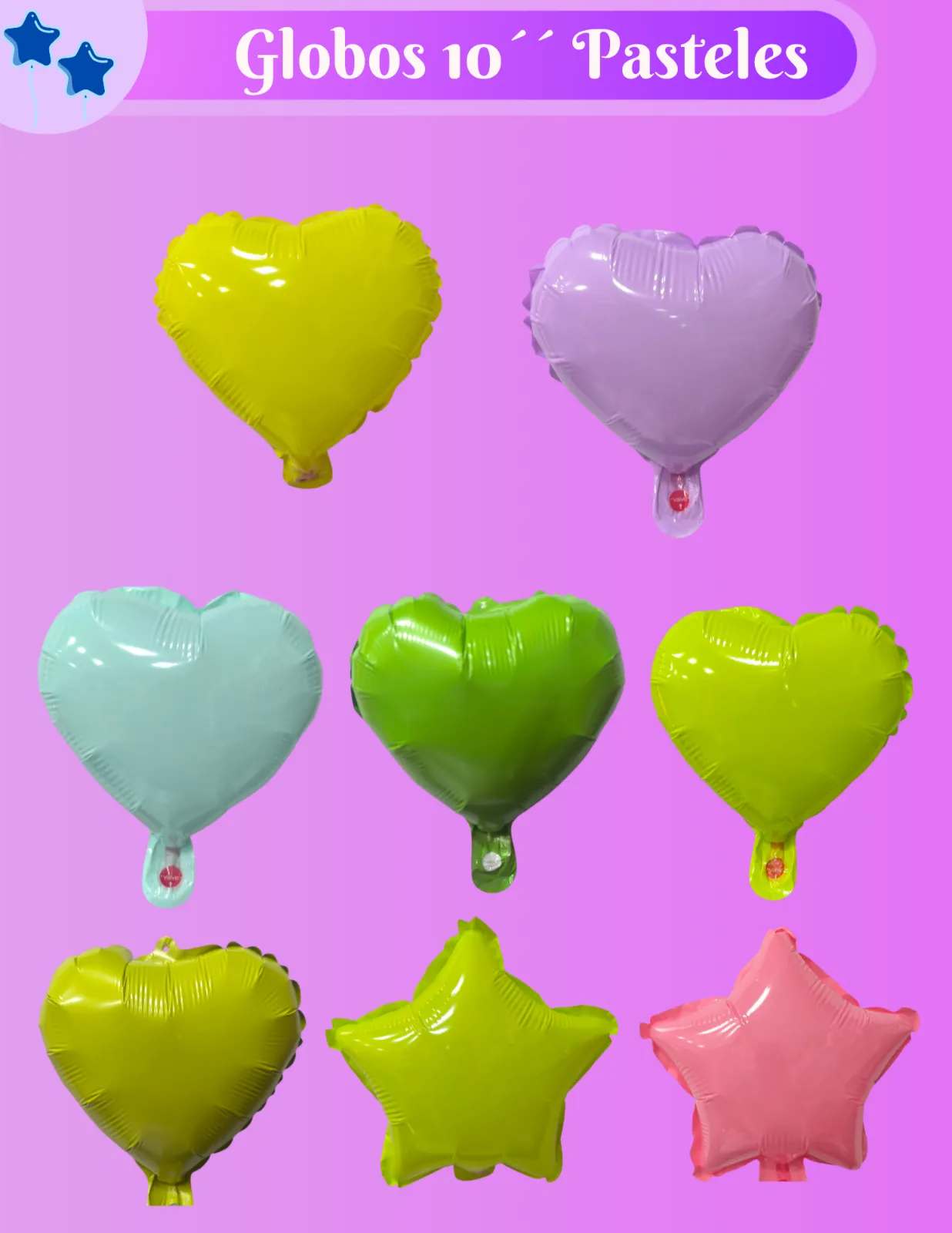 GLOBOS 10" CORAZON/ESTRELLAS (COLORES PASTELES)