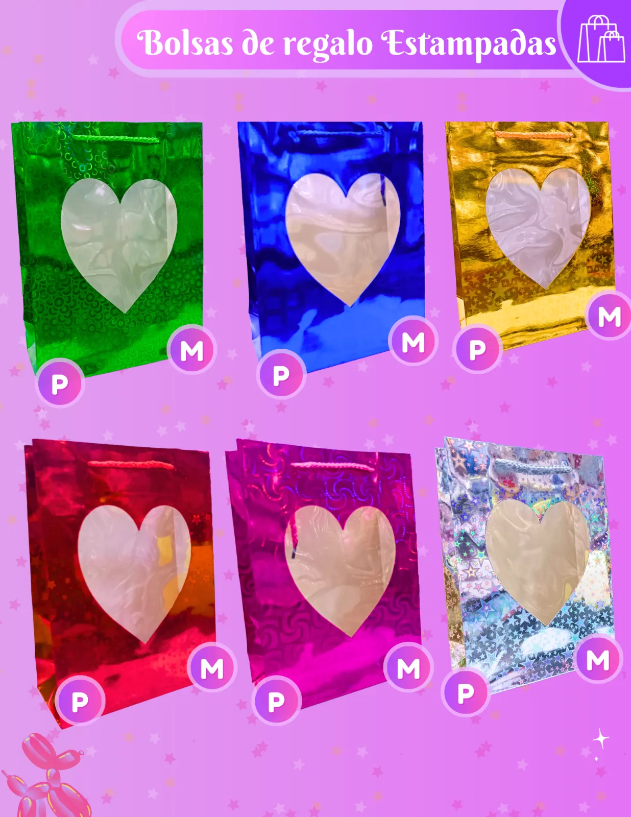 BOLSAS DE REGALO CON VISOR DE CORAZONES