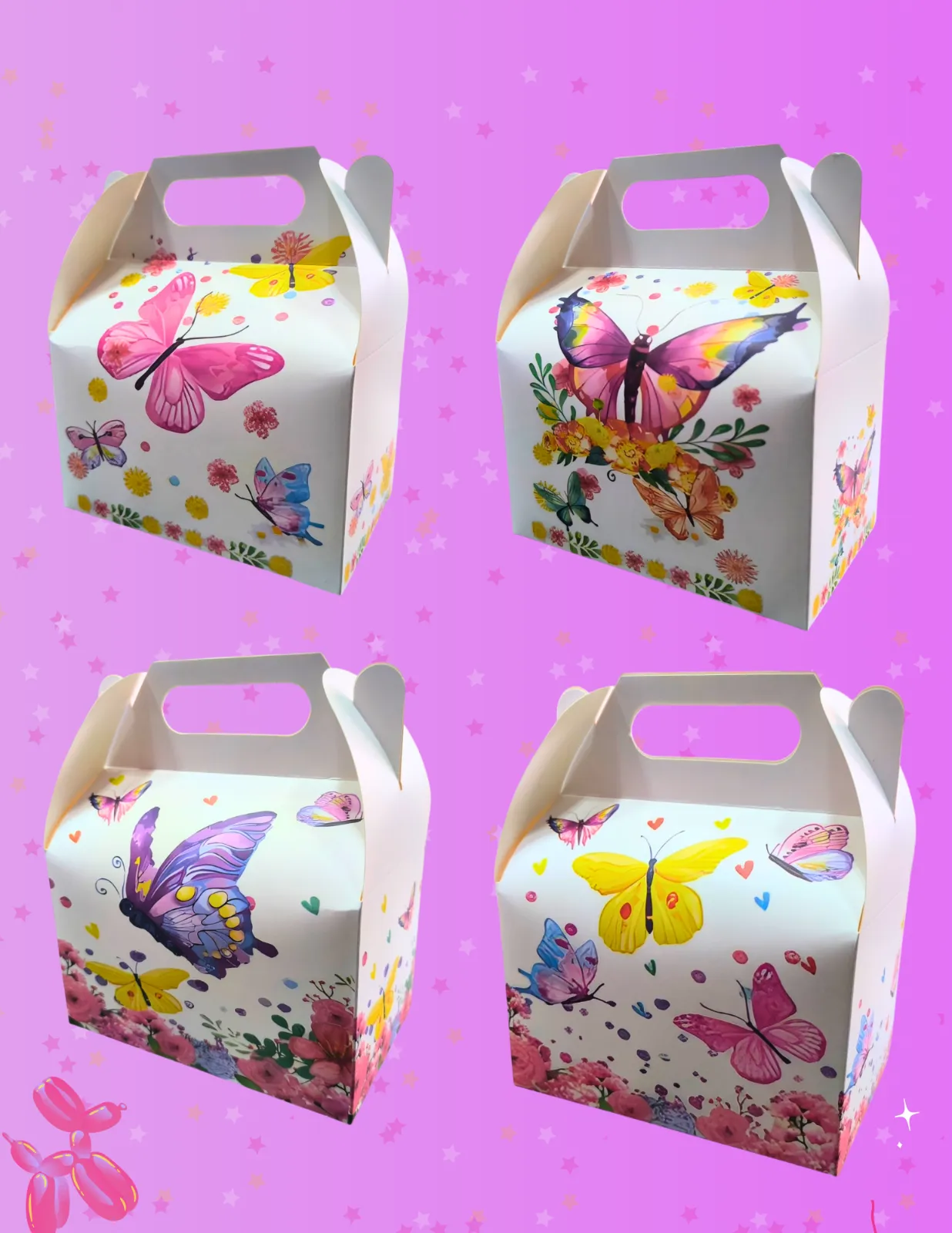 CAJAS DE COTILLON ESTAMPADAS X6 MARIPOSAS
