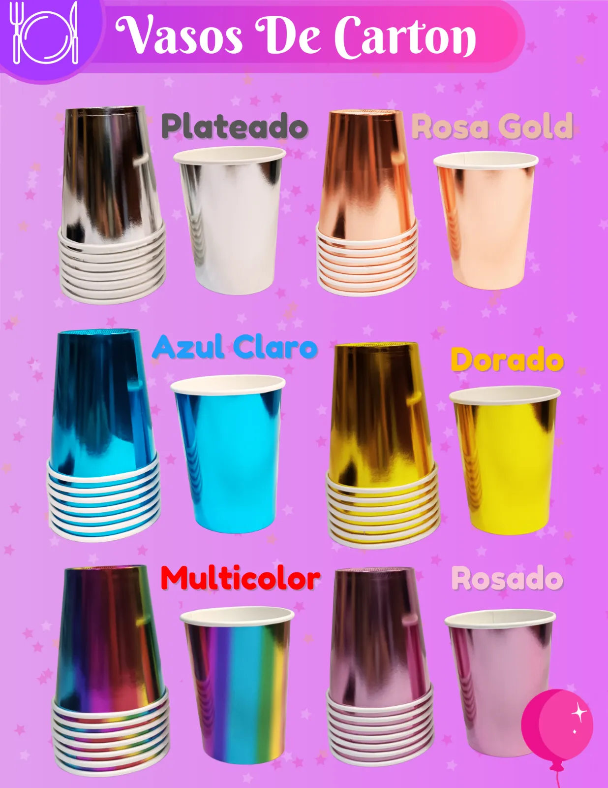 VASO DE COLORES CARTON 9OZ