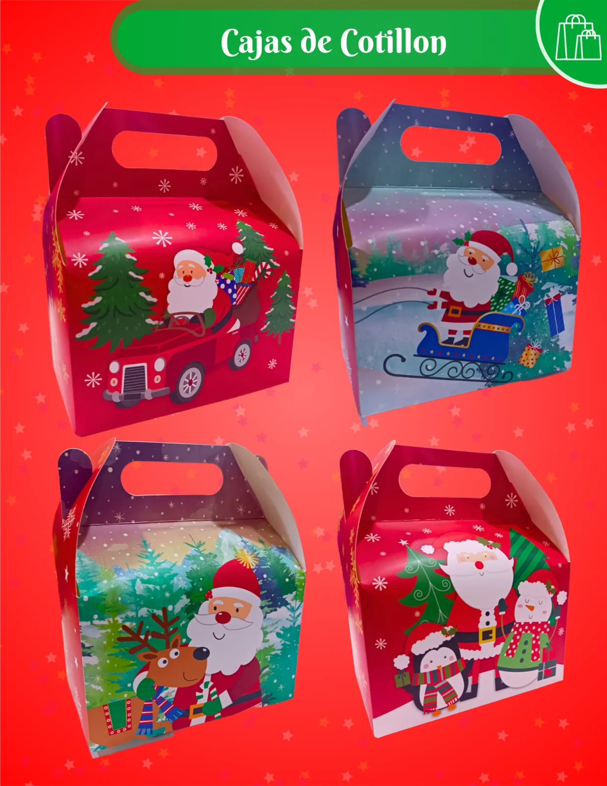 CAJAS DE COTILLON ESTAMPADAS X6 NAVIDAD JJCCC001