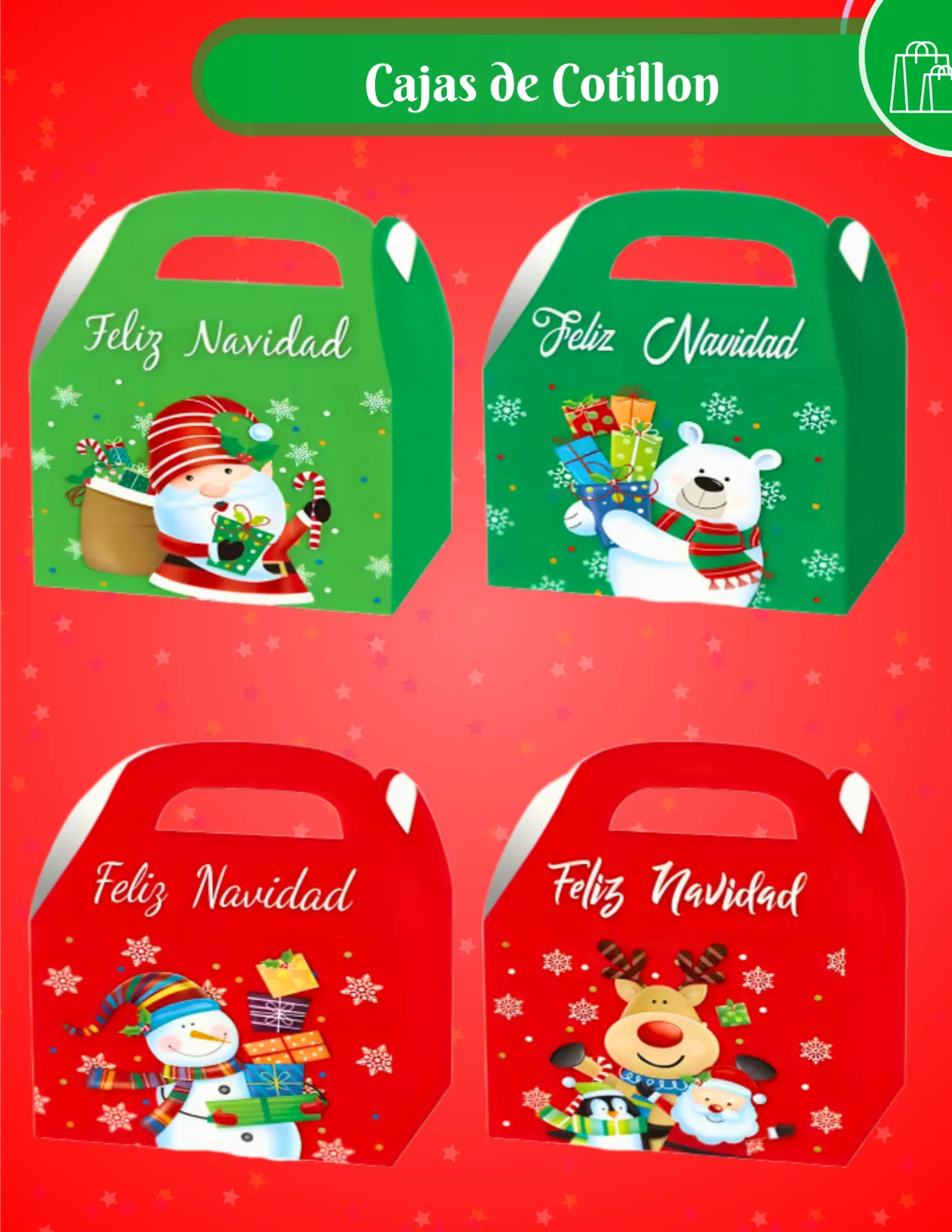 CAJAS DE COTILLON ESTAMPADAS X6 NAVIDAD JJCCC003