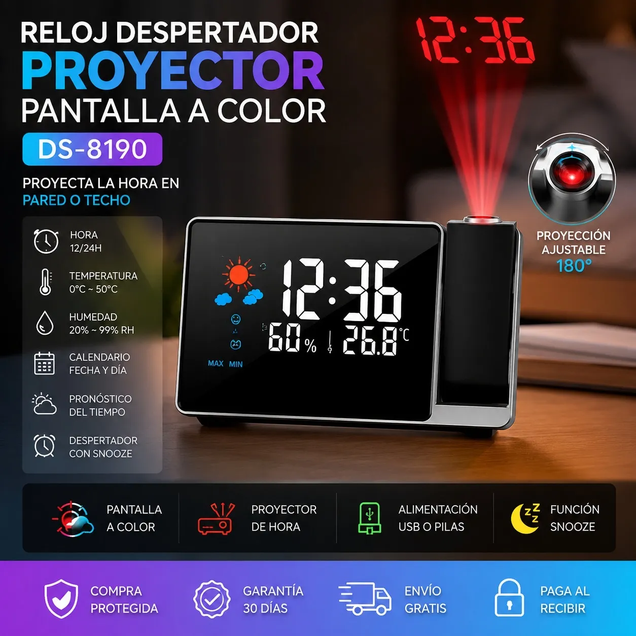 Reloj Proyector Y Despertador Digital
