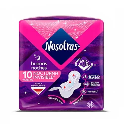Nosotras Toallas Sanitarias Nocturna Invisibles 10 Und